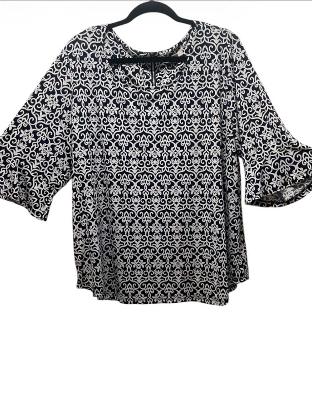 Navy & White Patterned Top - Classic Print